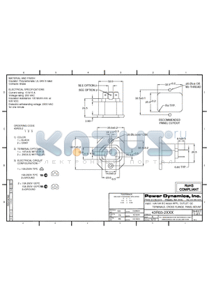 43R03-2112 datasheet - 10A/15A IEC 60320 APPL. OUTLET; QC TERMINALS; CROSS FLANGE, PANEL MOUNT