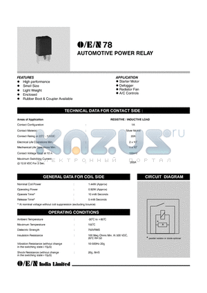 78-1A-240E datasheet - AUTOMOTIVE POWER RELAY