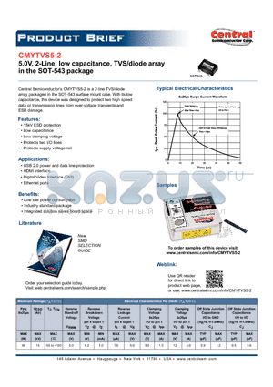 CMYTVS5-2 datasheet - 5.0V, 2-Line, low capacitance, TVS/diode array in the SOT-543 package