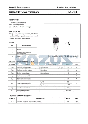 D45H11 datasheet - Silicon PNP Power Transistors