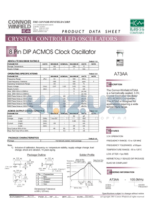 A73AA datasheet - 8 Pin DIP ACMOS Clock Oscillator