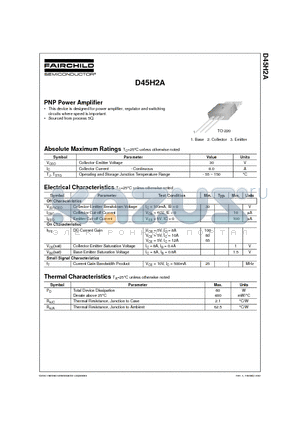 D45H2A datasheet - PNP Power Amplifier