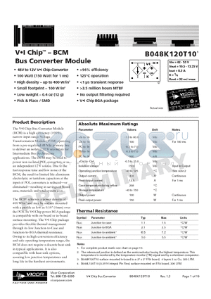 B048L120T10 datasheet - VI Chip - BCM Bus Converter Module