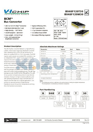 B048F120M30 datasheet - BCM Bus Converter