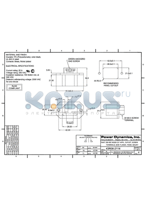 43R06-2114 datasheet - 20A IEC 60320 C21 APPL, OUTRET; SCREW TERMINALS; SIDE FLANGE, PANEL MOUNT