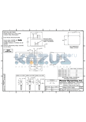 43R07-3111-120 datasheet - 16/20A IEC 60320 APPL. OUTLET; QC TERMINALS; PANEL MOUNT; SNAP-IN