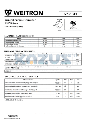 A733LT1 datasheet - General Purpose Transistor PNP Silicon