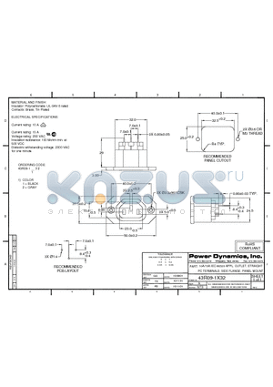 43R09-1132 datasheet - 10A/15A IEC 60320 APPL. OUTLET; STRAIGHT PC TERMINALS; SIDE FLANGE, PANEL MOUNT