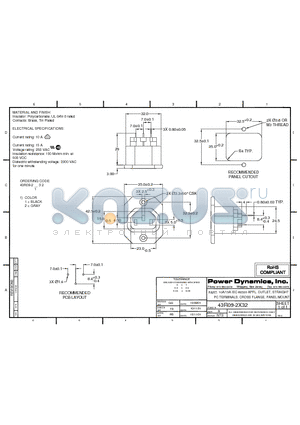 43R09-2132 datasheet - 10A/15A IEC 60320 APPL. OUTLET; STRAIGHT PC TERMINALS; CROSS FLANGE, PANEL MOUNT