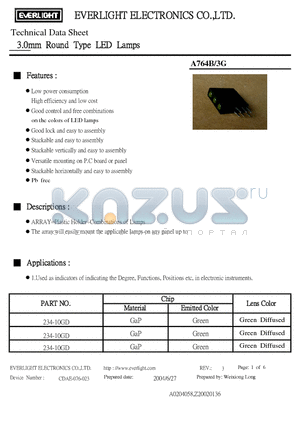 A764B/3G datasheet - 3.0mm Round Type LED Lamps