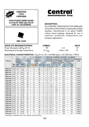 CMZ5350B datasheet - HIGH POWER ZENER DIODE 6.8 VOLTS THRU 200 VOLTS 5.0W, 5% TOLERANCE
