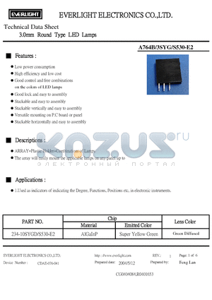 A764B/3SYG/S530-E2 datasheet - 3.0mm Round Type LED Lamps