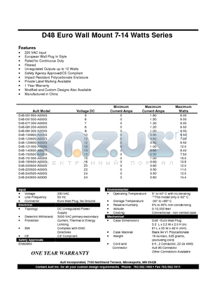 D48-051800-A000G datasheet - D48 Euro Wall Mount 7-14 Watts Series