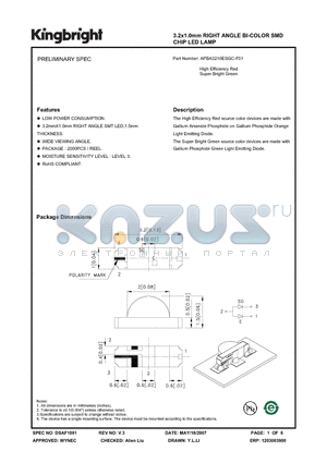 APBA3210ESGC-F01 datasheet - 3.2x1.0mm RIGHT ANGLE BI-COLOR SMD CHIP LED LAMP