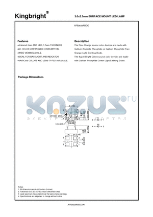 APB3025NSGC datasheet - 3.0x2.5mm SURFACE MOUNT LED LAMP