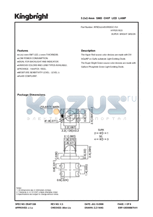 APBD3224SURKSGC-F01 datasheet - 3.2x2.4mm SMD CHIP LED LAMP