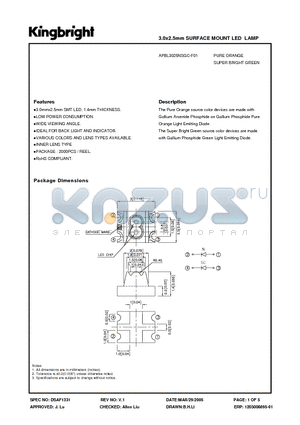 APBL3025NSGC-F01 datasheet - 3.0x2.5mm SURFACE MOUNT LED LAMP