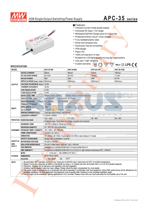 APC-35-350 datasheet - 35W Single Output Switching Power Supply