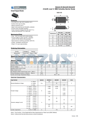 B0520LW datasheet - 410mW, Low VF SMD Schottky Barrier Diode