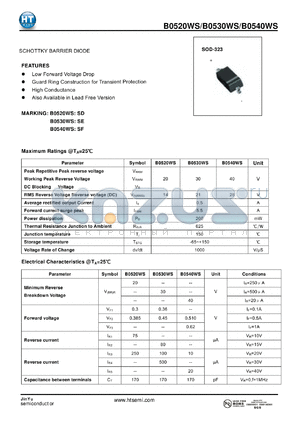 B0520WS datasheet - SCHOTTKY BARRIER DIODE