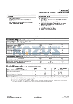 B0520WS-7-F datasheet - SURFACE MOUNT SCHOTTKY BARRIER RECTIFIER