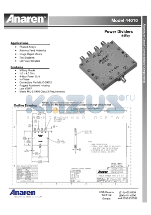 44010 datasheet - Power Dividers 4-Way