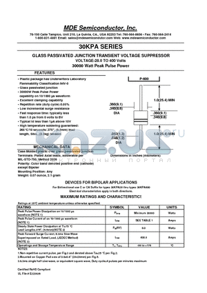 30KPA102CA datasheet - GLASS PASSIVATED JUNCTION TRANSIENT VOLTAGE SUPPRESSOR