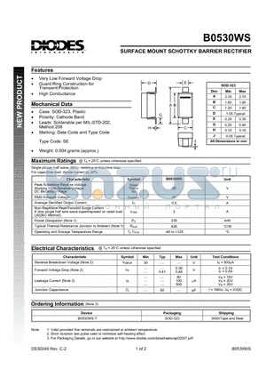 B0530WS datasheet - SURFACE MOUNT SCHOTTKY BARRIER DIODE