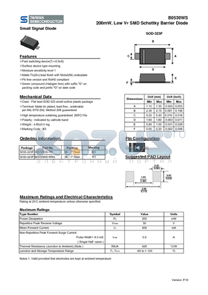 B0530WSRR datasheet - 200mW, Low VF SMD Schottky Barrier Diode