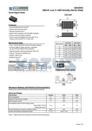 B0530WS_1005 datasheet - 200mW, Low VF SMD Schottky Barrier Diode