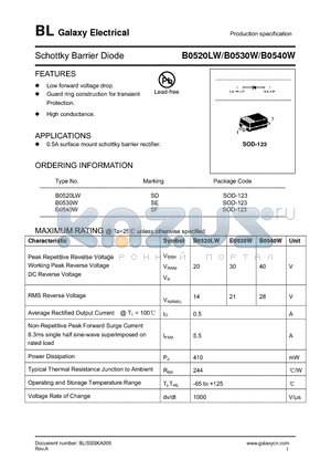 B0540W datasheet - Schottky Barrier Diode