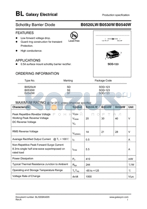 B0540W datasheet - Schottky Barrier Diode