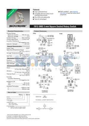 7813 datasheet - SMD 3 mm Square Sealed Rotary Switch