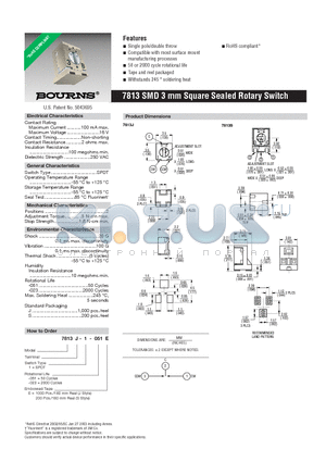 7813J-1-023E datasheet - SMD 3 mm Square Sealed Rotary Switch