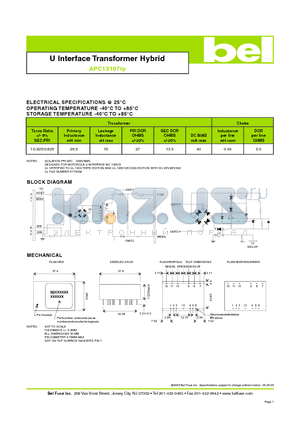 APC13107LP datasheet - U Interface Transformer Hybrid