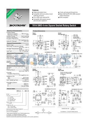 7814G-1-051E datasheet - SMD 4 mm Square Sealed Rotary Switch