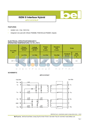 APC14131SLP datasheet - ISDN S Interface Hybrid