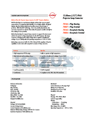 78165-1001 datasheet - Projector Lamp Connector