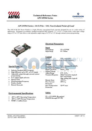APC18T04 datasheet - 3.0-5.5Vin / 18A Non-Isolated Point-of-Load
