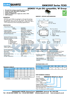 EMW39GT33 datasheet - HCMOS 14 pin DIL compatible, W Group