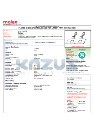 78172-0410 datasheet - 1.20mm (.047) Pitch Pico-EZmate Wire-to-Board Crimp Terminal, Gold (Au) Flash over Nickel (Ni) Plated, Lead free