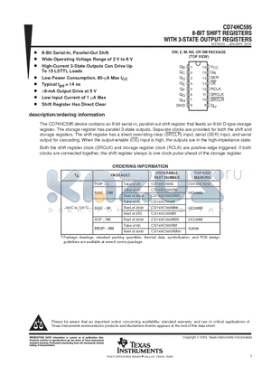 CD74HC595DWR datasheet - 8-BIT SHIFT REGISTERS WITH 3-STATE OUTPUT REGISTERS