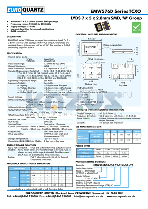 EMW576D33-155.52-2.5-30 datasheet - LVDS 7 x 5 x 2.8mm SMD, W Group