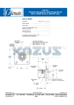 230-01714-6P datasheet - Hermetic Receptacle, Wide Flange Mount