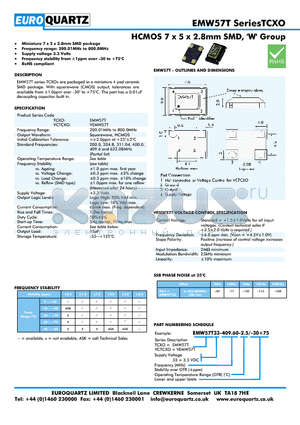 EMW57T33-409.60-2.5-30 datasheet - HCMOS 7 x 5 x 2.8mm SMD, W Group