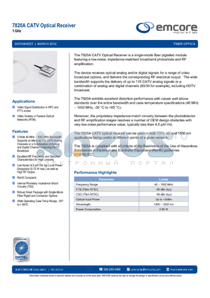 7820A datasheet - CATV Optical Receiver