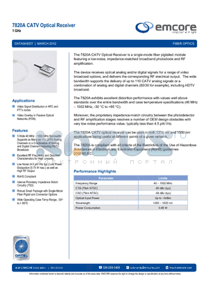 7820A-SA115 datasheet - CATV Optical Receiver