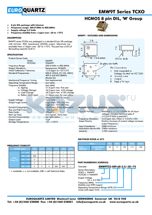 EMW9T datasheet - HCMOS 8 pin DIL, W Group