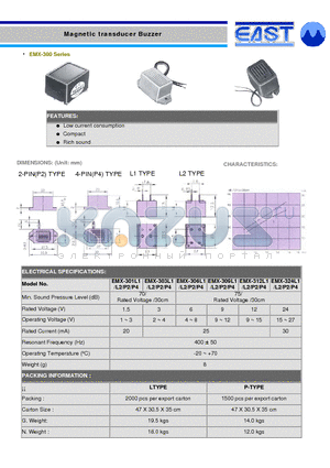 EMX-303L1 datasheet - Magnetic transducer Buzzer