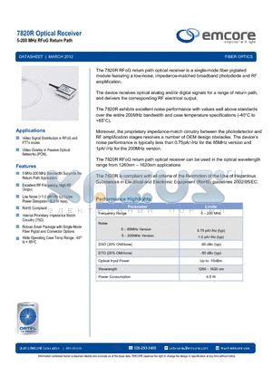 7820R datasheet - Optical Receiver